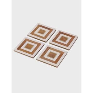 FabIndia FabHOME Ayaana Wood Resin Faux Bone Brass Inlay Coasters Set of 4 White